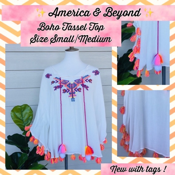 NWT Colorful Tassel Embroidered Blouse - Picture 1 of 10